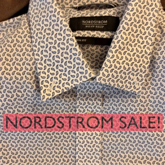 NEW Nordstrom Blue and White Non-Iron Trim Fit Dress Cotton Shirt medium - Picture 1 of 9